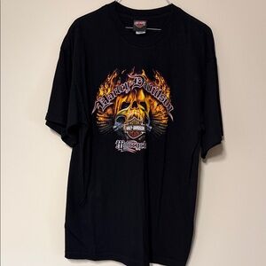 Harley-Davidson Black Tee with Fiery Skull Design